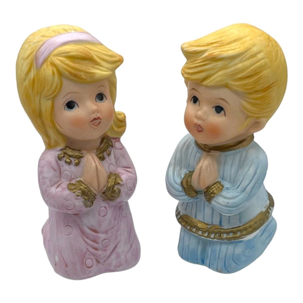 Vintage Homco Figurines 5211 Boy Girl Children Kids Kneeling Prayer Pray 4.25"